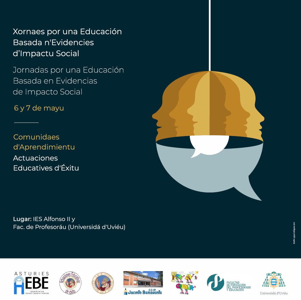 AsturiasAEBE's tweet photo. Mucha ilusión por ver cómo las evidencias en Educación despiertan más y más sueños de transformación en #Asturias.

100 personas ya para las #Xornaes_AEE presenciales (6-7 de mayo) con @R_Flecha @RocioCarrion81 y @SandraRPRP.

Inscripción libre y gratuita: https://t.co/grmtHhaRkc https://t.co/i6UhNoy2BZ