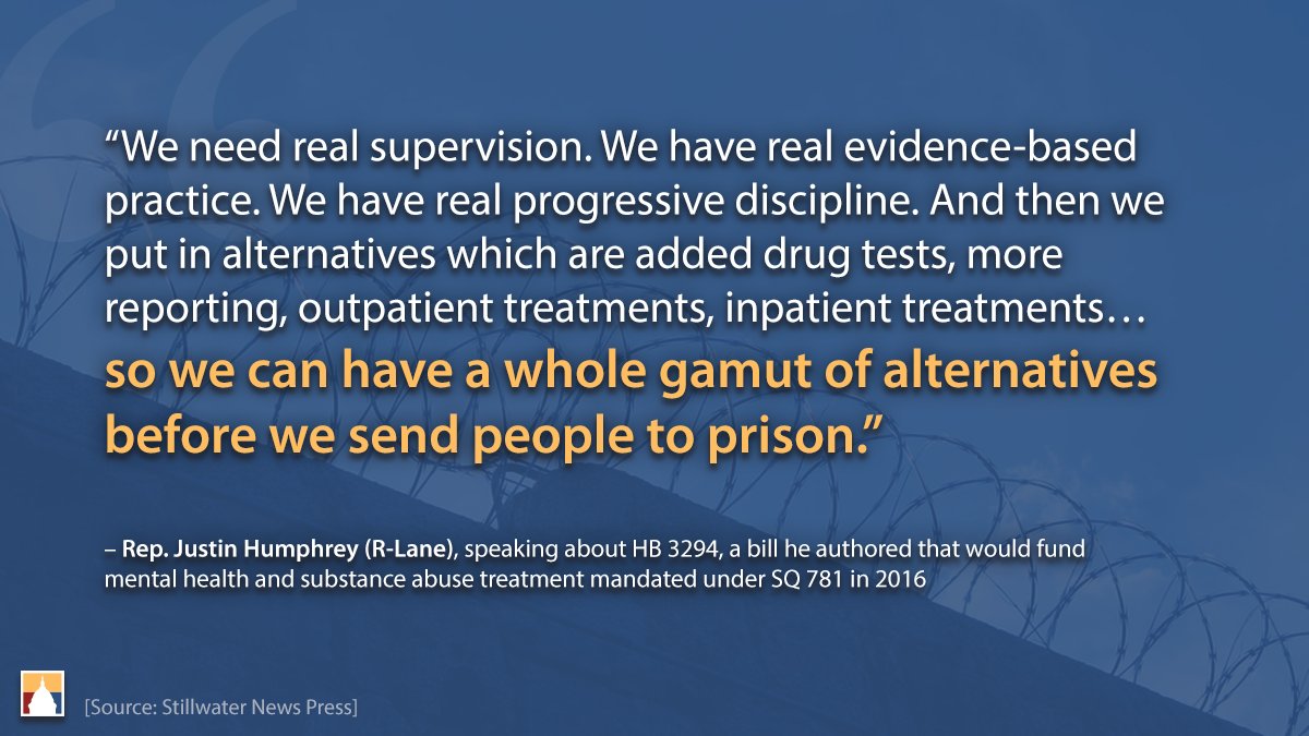 OKPolicy's tweet photo. Quote of the Day: Rep. Justin Humphrey (R-Lane), speaking about HB 3294, a bill he authored that would fund mental health and substance abuse treatment mandated under #SQ781 in 2016 #okleg https://t.co/KSk9YUM1Lx https://t.co/p7FkRUF91T