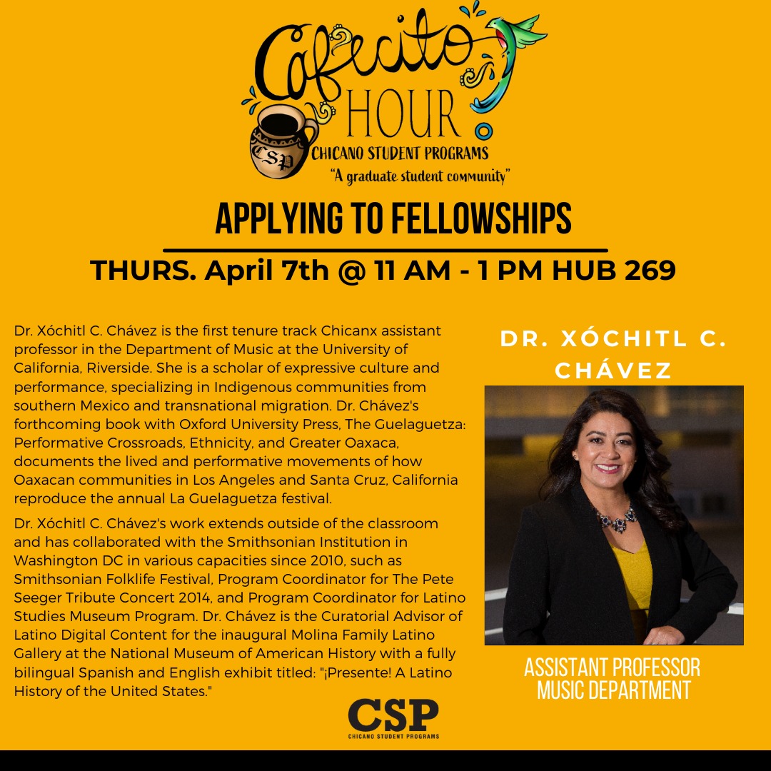 DraXochChavez's tweet photo. Join us Thur, 4/7 @ 11am for an interactive workshop, "Applying to Fellowships" @JavierGRocha and I will speak about the @SLC_Latino @SmithsonianOFI & @UC_PPFP President's & Chancellor's Postdoc Program! @csp_ucr thank you for hosting us! @ucrchass @UCRiverside
#firstgen #ucppfp https://t.co/Zv0bXibVKz