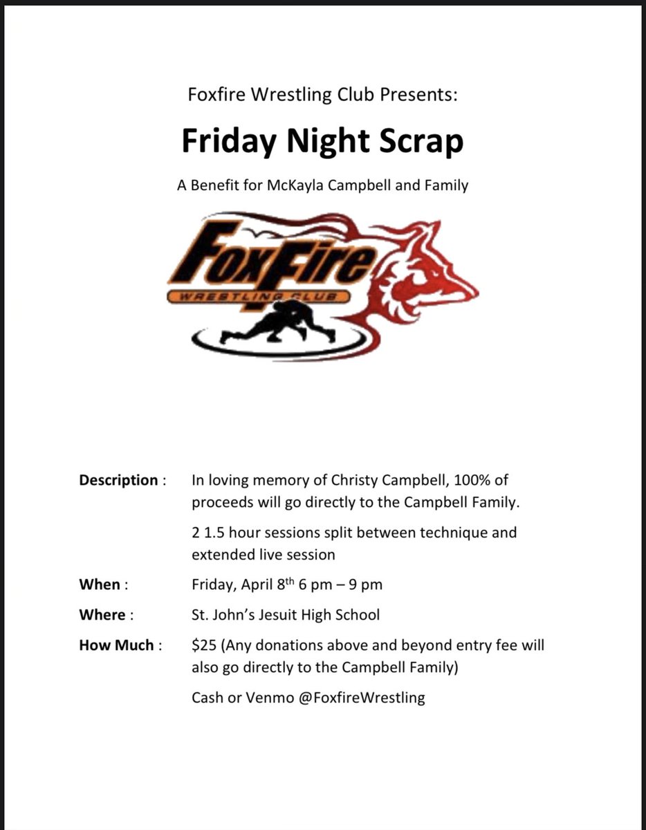mikemattin's tweet photo. Please consider attending this camp. It serves two purposes. 
1. This helps a wrestling family in need. 

2. You can get some more time on the mat. https://t.co/CdbO5xKvj5