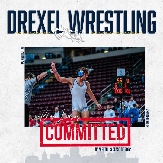LeveyChase's tweet photo. I am proud to announce that I will be furthering my academic and wrestling career at Drexel University, I would like to thank my family, coaches, and friends for the support throughout this process! https://t.co/CfkQ2QsIo3
