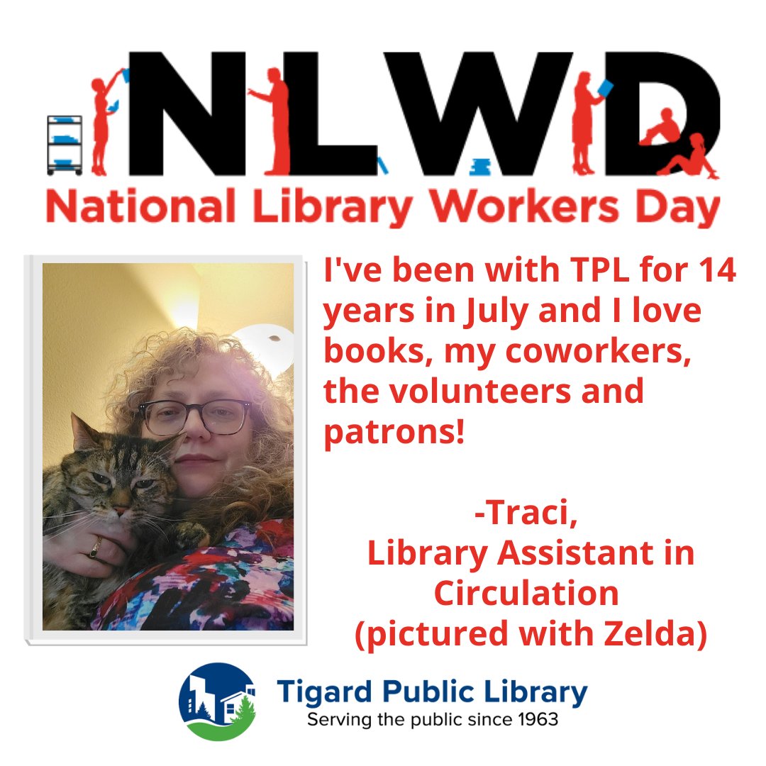TigardLibrary's tweet photo. Today is National Library Worker's Day! Check back all day to learn more about members of our team. 

#Tigard #TigardLibrary #OregonLibrary #NationalLibraryWeek #LibrariesTransform https://t.co/cFfADlLHFm
