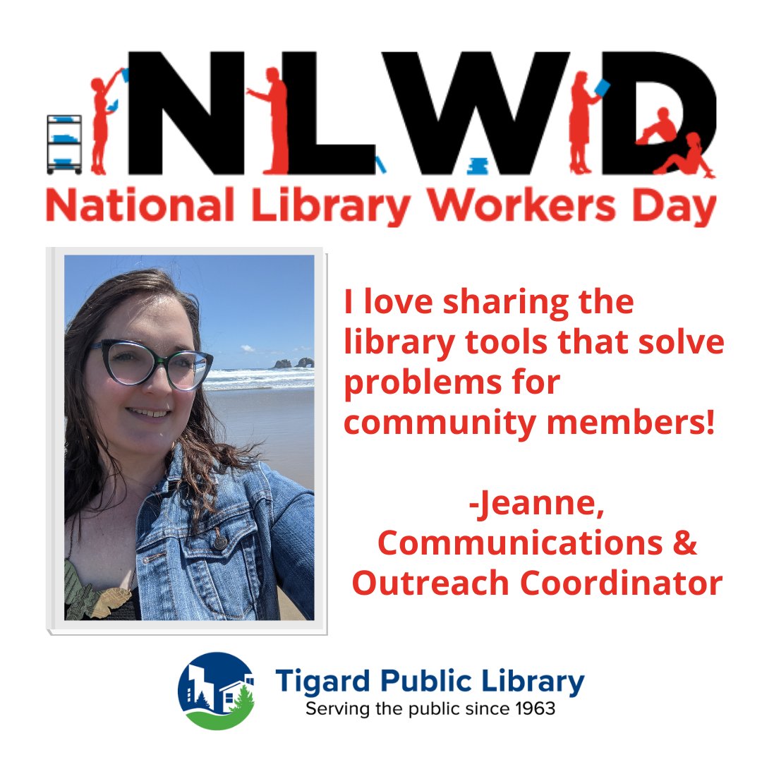 TigardLibrary's tweet photo. Today is National Library Worker's Day! Check back all day to learn more about members of our team. 

#Tigard #TigardLibrary #OregonLibrary #NationalLibraryWeek #LibrariesTransform https://t.co/cFfADlLHFm