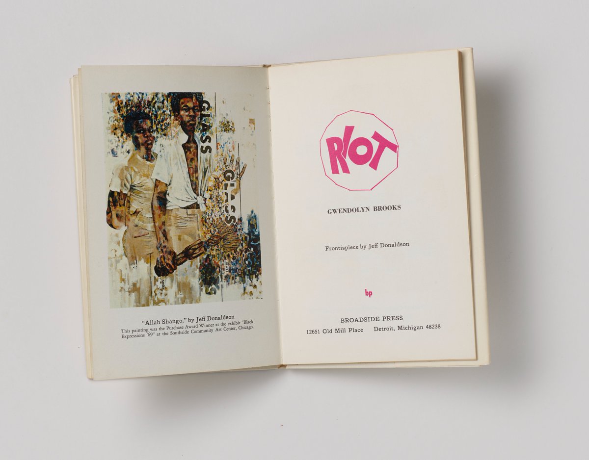 MorganLibrary's tweet photo. "A riot is the language of the unheard." —Martin Luther King Jr., epigraph of "Riot" by #GwendolynBrooks
Frontispiece by #AfriCOBRA cofounder Jeff Donaldson
#MLK #NationalPoetryMonth #MorganLibrary https://t.co/WvxiKJrg25