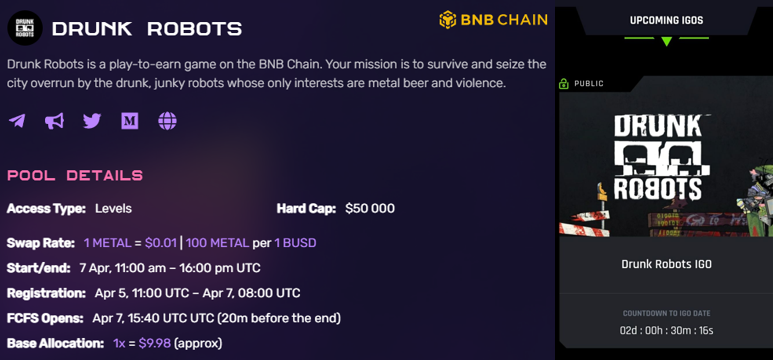 PadClub_io's tweet photo. Our first participation, 7 April 😍💯
@drunk_robots @GameFi_Official @TrustPad 

#NFT #Launchpad #padclub #NFTCommuntiy https://t.co/UBpz0YU2M3