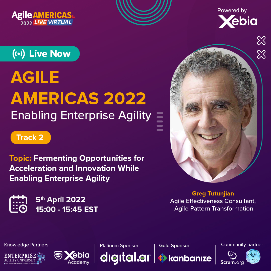 [AgileAmericas2022 | LIVE NOW] Greg Tutunjian will share his insights on "Fermenting Opportunities for Acceleration and Innovation While Enabling Enterprise Agility". Join the engaging talk now.

Know More – agileamericas.org

#Agile #AgileAmericas2022 #Scrum