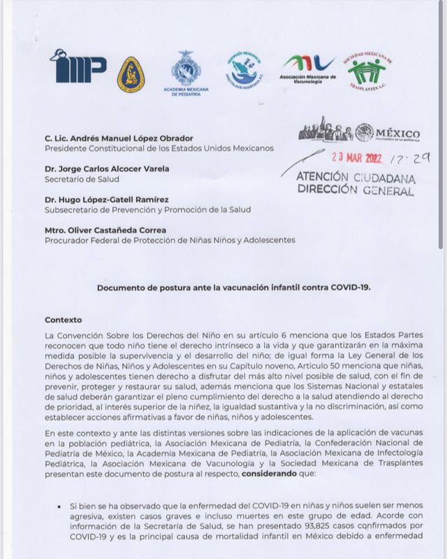 roslmartin's tweet photo. #ULTIMAHORA
Este es el pronunciamiento de la Asociación Mexicana de Pediatría, la Confederación Nacional de
Pediatría de México, la Academia Mexicana de Pediatría y  la Asociación Mexicana de lnfectología
Pediátrica sobre la #VacunaParaNinos
¡Por favor difundan lo más posible! https://t.co/8JxYzqT5QZ