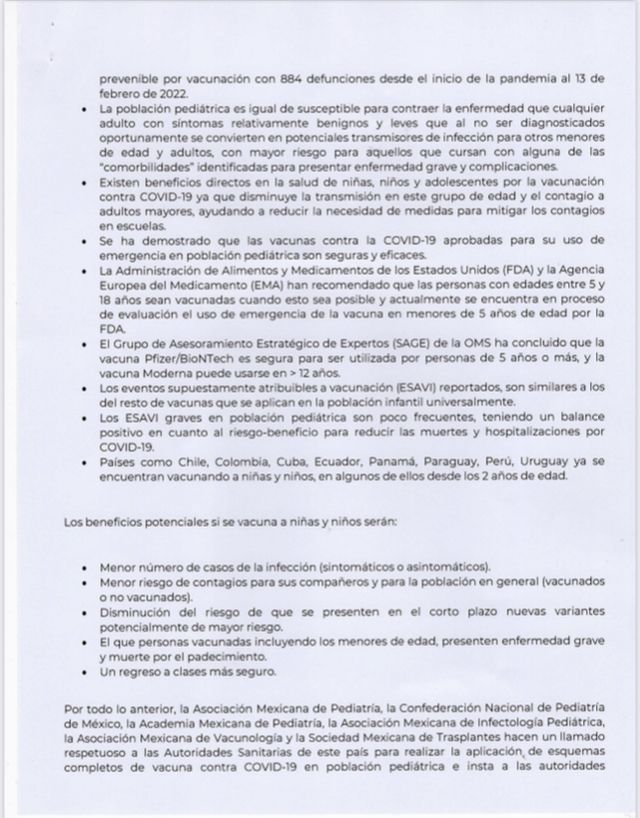 roslmartin's tweet photo. #ULTIMAHORA
Este es el pronunciamiento de la Asociación Mexicana de Pediatría, la Confederación Nacional de
Pediatría de México, la Academia Mexicana de Pediatría y  la Asociación Mexicana de lnfectología
Pediátrica sobre la #VacunaParaNinos
¡Por favor difundan lo más posible! https://t.co/8JxYzqT5QZ