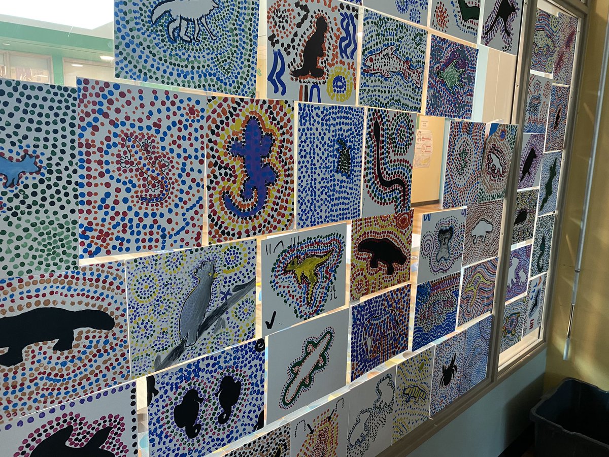 Students in Mrs. Twohig’s 7th grade Social Studies learned about Australia’s Aboriginal traditions. They then made some beautiful Aboriginal-inspired art! #LB65 #Thrivein65