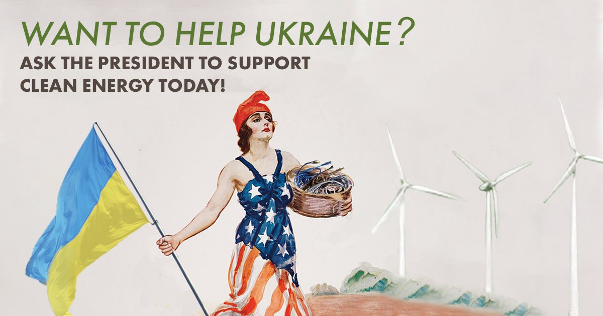 citizensclimate's tweet photo. Switching to clean energy means we won’t have to import our energy from Putin’s regime ever again. Ask the President to make the switch using our email template here: https://t.co/aos12yGHe5

#climatechange #ukraine #russia #putin #fossilfree #cleanenergy #standwithukraine https://t.co/dTmqIwWrpp