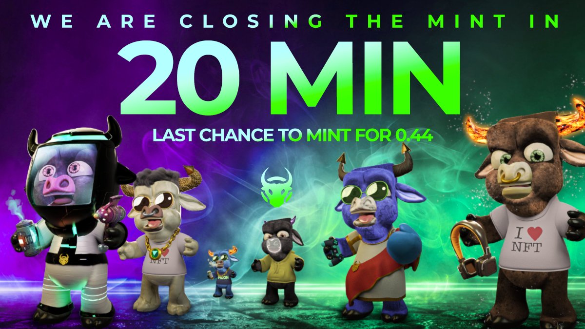 SurgingBulls's tweet photo. LAST CHANCE TO MINT!!! 

Mint closing in 20 minutes 

MINT NOW AT: 
https://t.co/iZXQ7LsGqj 
OR
https://t.co/p94ccyVZ8s https://t.co/qWtB10NZMo