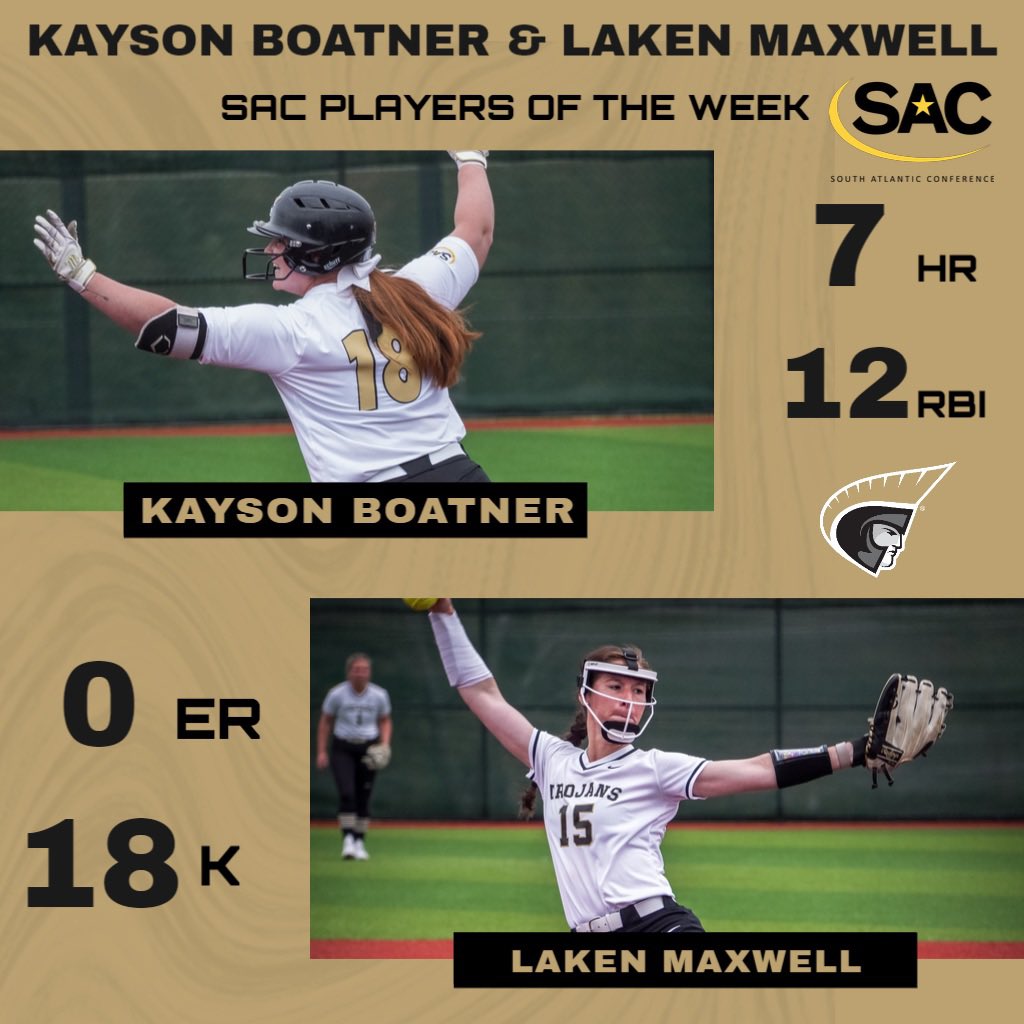 Anderson Softball (@autrojanssb) on Twitter photo Kayson Boatner is once again the NFCA Player of the Week, also winning SAC Player of the week with <a href="/laken_maxwell15/">Laken Maxwell</a>!
#AUSB π₯ | #TrojanArmy βοΈ Kayson Boatner is once again the NFCA Player of the Week, also winning SAC Player of the week with <a href="/laken_maxwell15/">Laken Maxwell</a>!
#AUSB π₯ | #TrojanArmy βοΈ