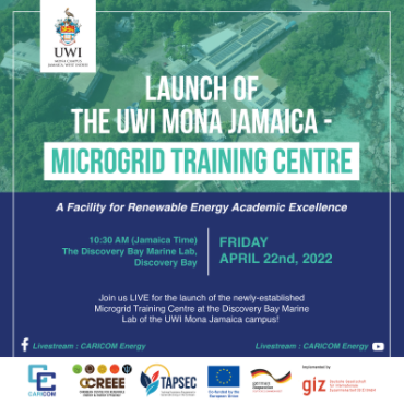 CCREEE_GNSEC's tweet photo. 🚨Mark your Calendars!🚨
The UWI Discovery Bay Marine Lab (DBML) is launching its new Microgrid Training Centre on April 22nd! The new 72kW solar PV system will serve as a teaching and research centre for engineering and renewable energy technology! #TheREGeneration https://t.co/2dD2ET6IEK