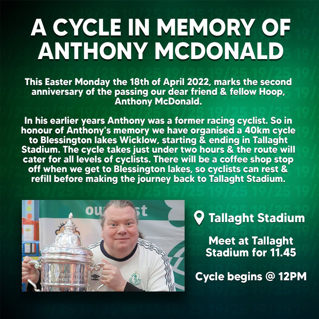 TipperaryHoops's tweet photo. Less than two weeks to go until our ‘Cycle in Memory of Anthony McDonald’  📆 

Will you be joining us on the day?☘️

If you’ve any questions about the cycle, just reply below this image 👇

Looking forward to seeing you all on the 18th 🚴‍♂️

#OnceAHoopAlwaysAHoop | #Rovers2022 https://t.co/ejBDAGpcg3