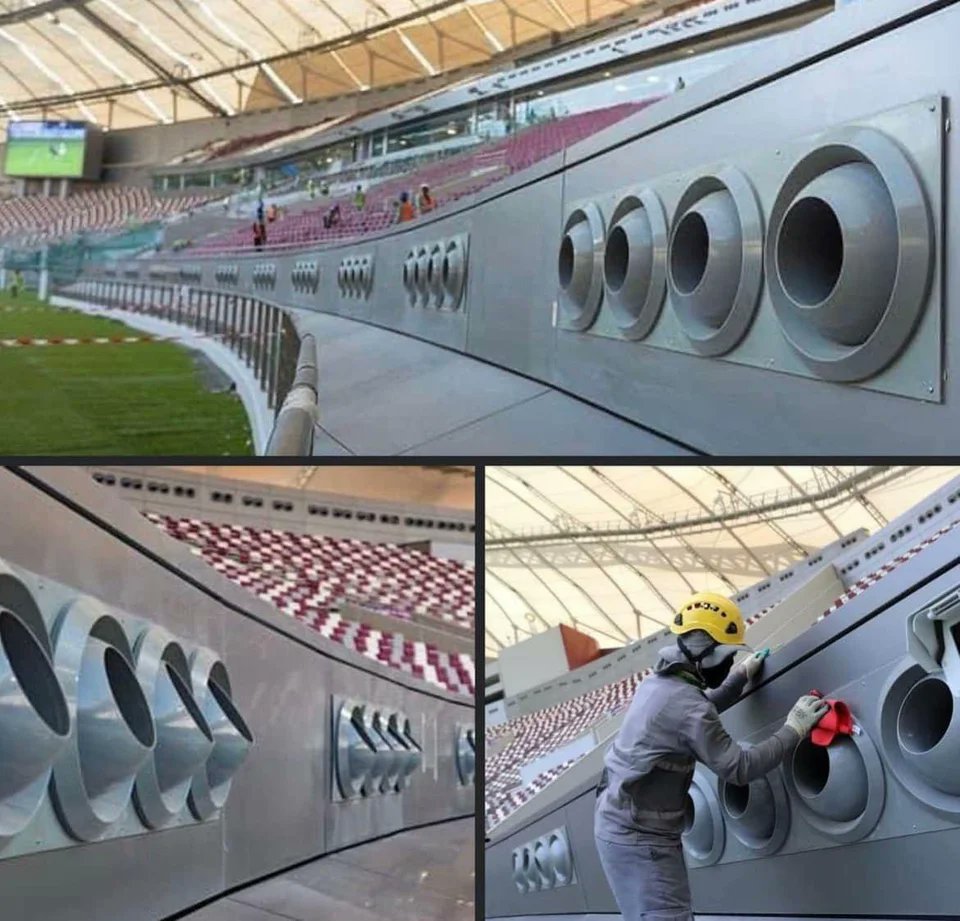 Youridefou's tweet photo. Pour lutter contre le climat désertique, tous les stades de la Coupe du monde au Qatar disposeront de gigantesques climatiseurs, soufflant de l'air frais dans le stade. https://t.co/eF0u77NZA2