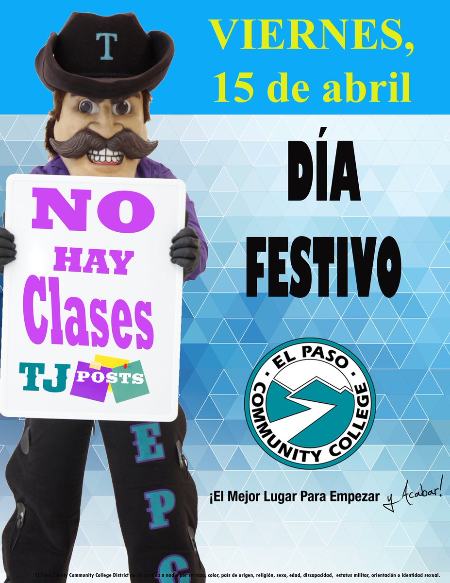 EPCCNews's tweet photo. Cuídate y disfruta tu fin de semana largo. #TJposts #ElPasoCommunityCollege #ElMejorLugarparaEmpezaryAcabar https://t.co/wnCIUCZhDH