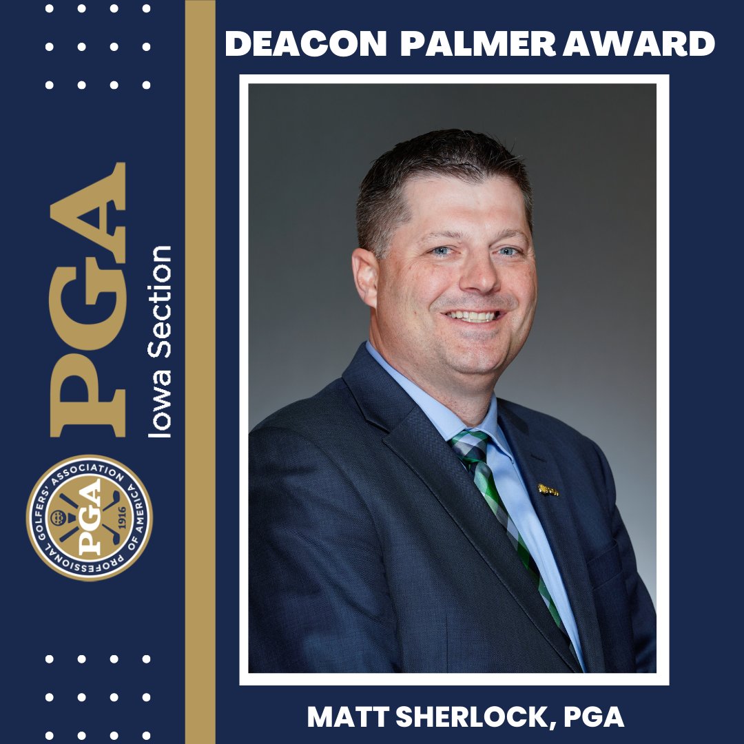 .Sherlock Named the Iowa PGA Deacon Palmer Award Winner.

Congratulations <a href="/EdmundsonGolf/">Matt Sherlock, PGA</a> and well deserved! 

bit.ly/3j4FNrU | <a href="/iowapga/">Iowa PGA Section</a>