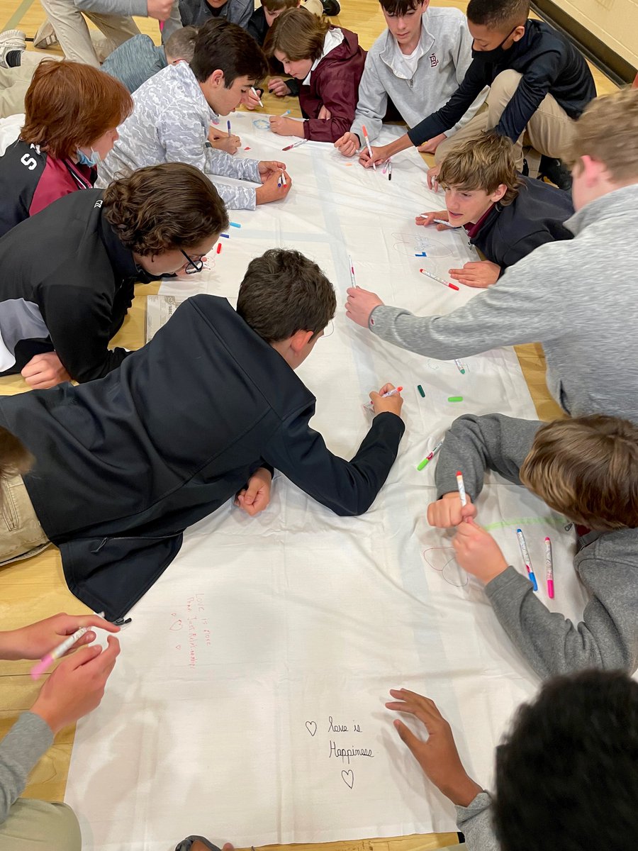 BoysLatinSchool's tweet photo. Yesterday the MS boys started preparing the community weaving for One Love day. On Thursday, the MS and LS buddies will continue. The weaving represents how each of us contribute unique attributes that make our community whole and showcase love. We are woven together as #OneBL! https://t.co/6g3wF5pn7I