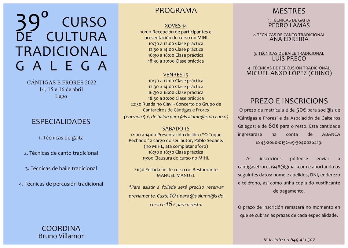 Programa do 39 Curso de Cultura Tradicional de Cántigas e Frores #cántigasefrores #39cursodecántigasefrores