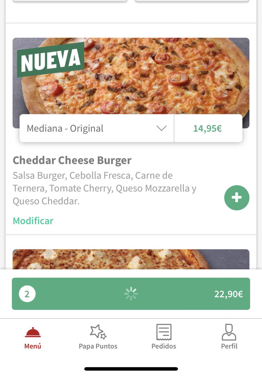 Rogi92's tweet photo. @PapaJohns_ES intento hacer un pedido por la app, que me sale por 11€ con descuento y que casualidad, la barra de pedirlo sale todo el rato pensando. Lo pido por la web, y me cuesta 13€… https://t.co/sCUN50RiGs