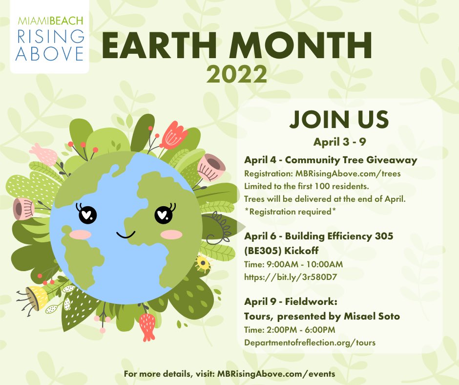 MiamiBeachNews's tweet photo. Happy Earth Month! 

Join us to celebrate every week this month and show your support for the planet. 🌎 #MBRisingAbove

Learn more: https://t.co/gWZNqjtL4D https://t.co/6VvjdCjuLh