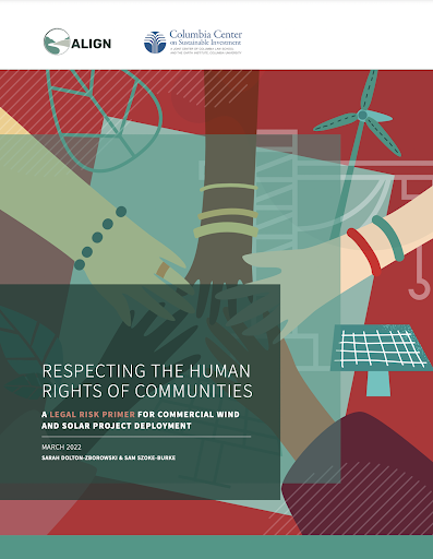 CCSI_Columbia's tweet photo. For a #JustTransition, wind &amp; solar energy project deployment must respect the rights of Indigenous Peoples, local communities, &amp; #humanrights defenders.
CCSI's Business Guide &amp; Legal Primer highlight the importance of &amp; strategies for doing so. 
Read: https://t.co/BNnEKA1WBN https://t.co/Xdz8lP0odt