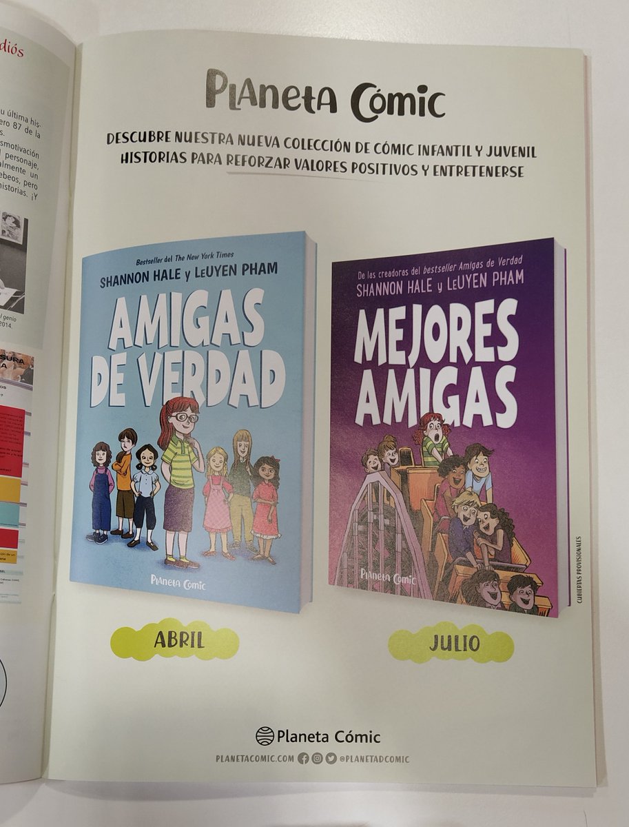comic_infantil's tweet photo. En el último número de @RevistaCLIJ, publicidad y publirreportaje a doble página de la nueva línea de cómic infantil/juvenil de @PlanetadComic. La publi se centra en las dos primeras entregas de la trilogía Real Friends / Best Friends / Friends Forever, un superventas en EEUU. https://t.co/Q4MSq41m6Y