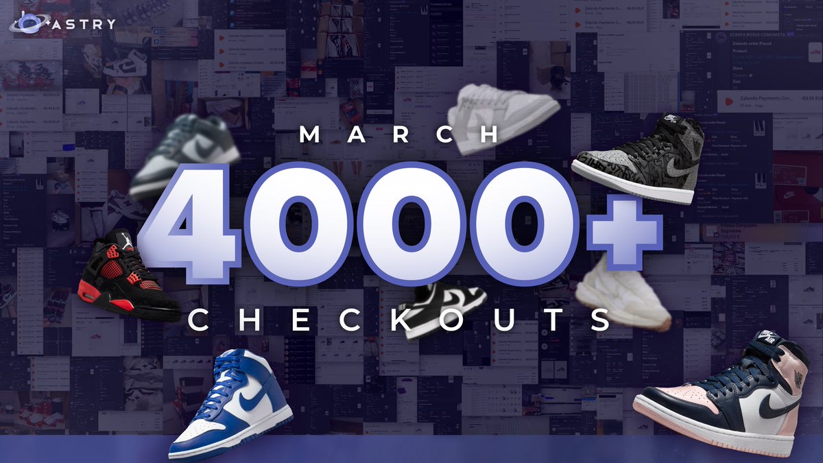 𝙈𝘼𝙍𝘾𝙃 𝙎𝙐𝘾𝘾𝙀𝙎𝙎 𝙍𝙀𝘾𝘼𝙋 This month has been wild for Astry users, we got more than 4000 successful checkouts between all of our supported sites 🥳 Let’s celebrate it 🎉 Like 💙 Retweet 🔃 Tag 2 friends 💬 Follow us➕ 2x Monthly keys 🔑 Ends in 2 days, GL! 🍀