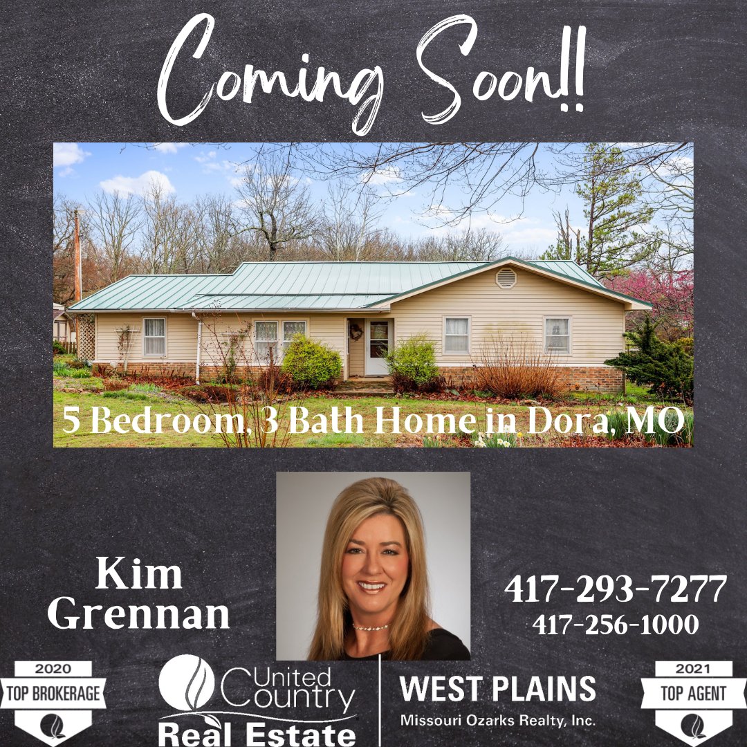 Coming Soon!!!
Kim Grennan 417-293-7277
United Country Missouri Ozarks Realty, Inc 417-256-1000

#YourRealEstateAgent #YourHappilyEverAfter #LeadersInHappilyEverAfters #YourRealEstateLeader #WestPlainsUC  #KimGrennanRealtor #HomeForSale #LandForSale #FarmForSale