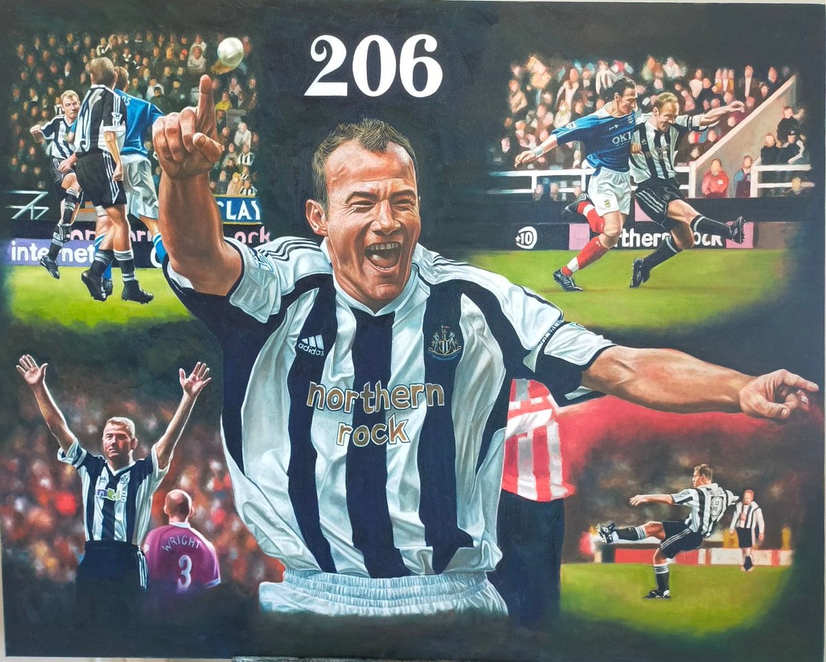 markscorerart's tweet photo. Some recently completed Oil Paintings being signed by legendary Newcastle United Number 9 Alan Shearer in preparation for the 260 tribute dinner at St James Park this week https://t.co/qOdLG61GXd