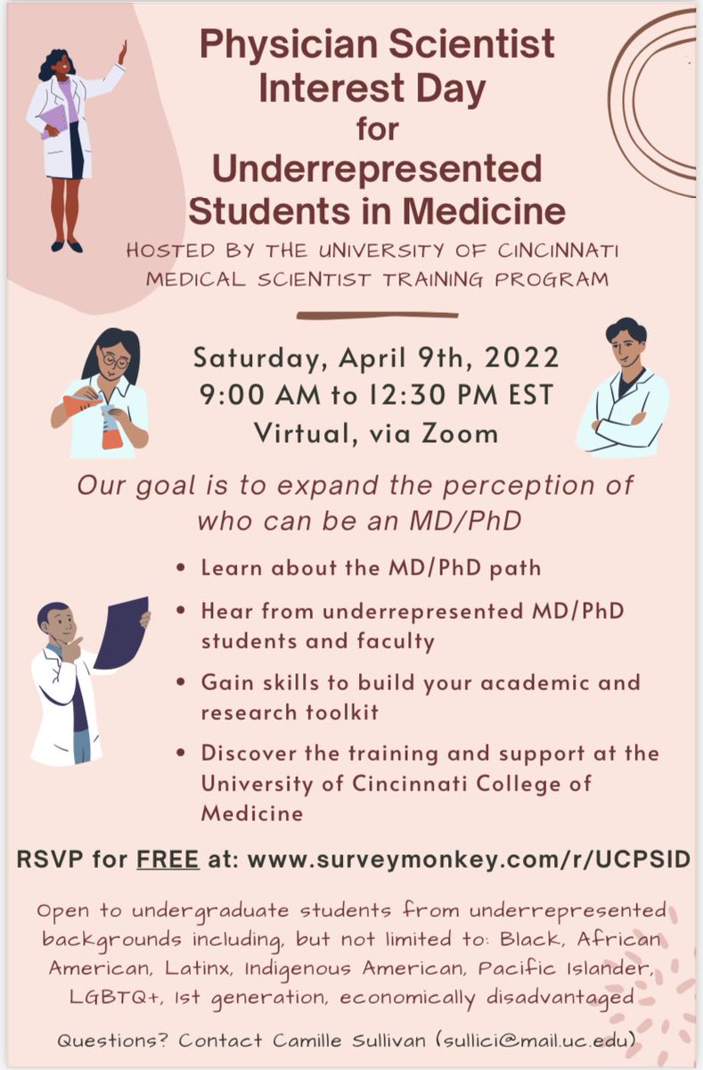 The University of Cincinnati MSTP is hosting its first Physician Scientist Interest Day for Underrepresented Students in Medicine (URiM)! We want to empower URiM undergrad students to pursue the MD/PhD career! Check out our event this Saturday! <a href="/UCincyMedicine/">UC College of Medicine</a> @UCMED_Diversity