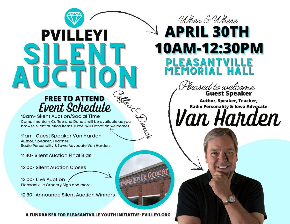 PvilleYI's tweet photo. We are getting PUMPED for this! We hope you're planning to join us on April 30th (10am-12:30pm) for our Silent Auction Event, PLUS we are excited to welcome guest speaker Van Harden! Please share this event with your friends and neighbors, and help us get the word out! https://t.co/hhOVxxRAmd