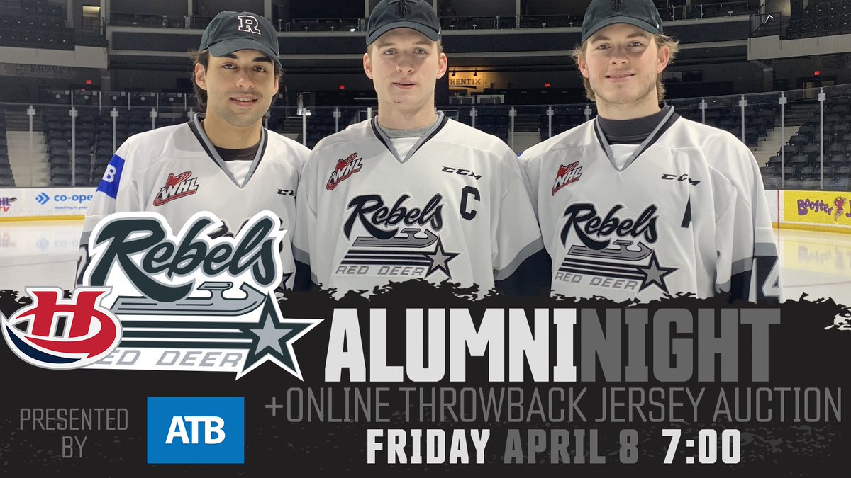 Rebelshockey's tweet photo. Throwing it back FRIDAY night!
➡️ Vintage jersey auction, supporting the Rebels Foundation.  Online bidding starts Wednesday!
➡️ 50/50 starts at $10,000, available online or in-arena!
Tickets - https://t.co/FeM4mDJutI
Details - https://t.co/8YUBQacZlC
Presented by @atbfinancial https://t.co/of3wFAj2V4