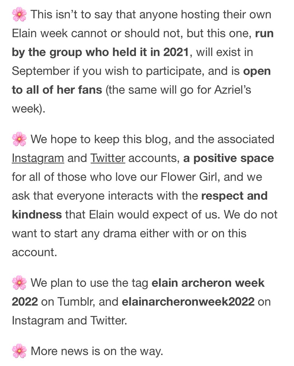 An update regarding Elain Archeron Appreciation Week 2022 elainarcheronweek.tumblr.com/post/680722890… #elainarcheronweek2022 #elainarcheron