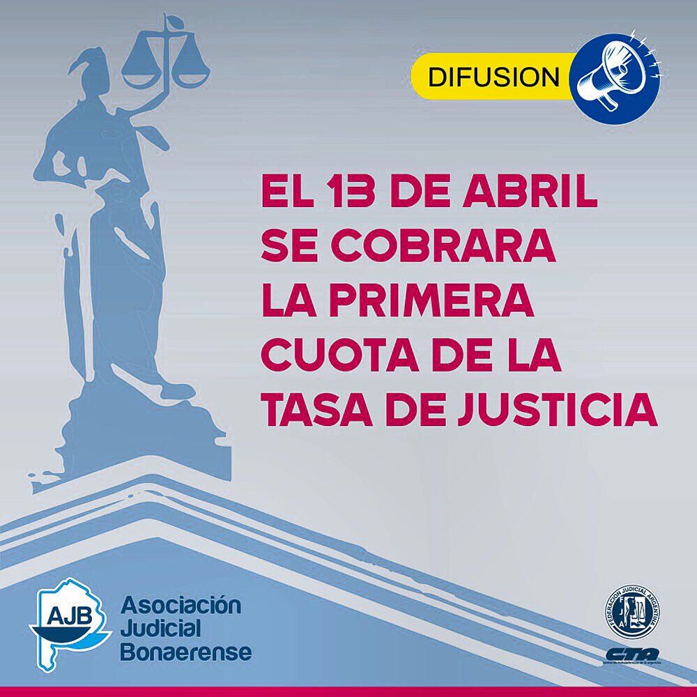 AJB | TASA DE JUSTICIA

La Suprema Corte de Justicia informó que el próximo 13 de Abril se cobrará la primera cuota de la Tasa de Justicia 2022. 

👉 facebook.com/54634153205339…