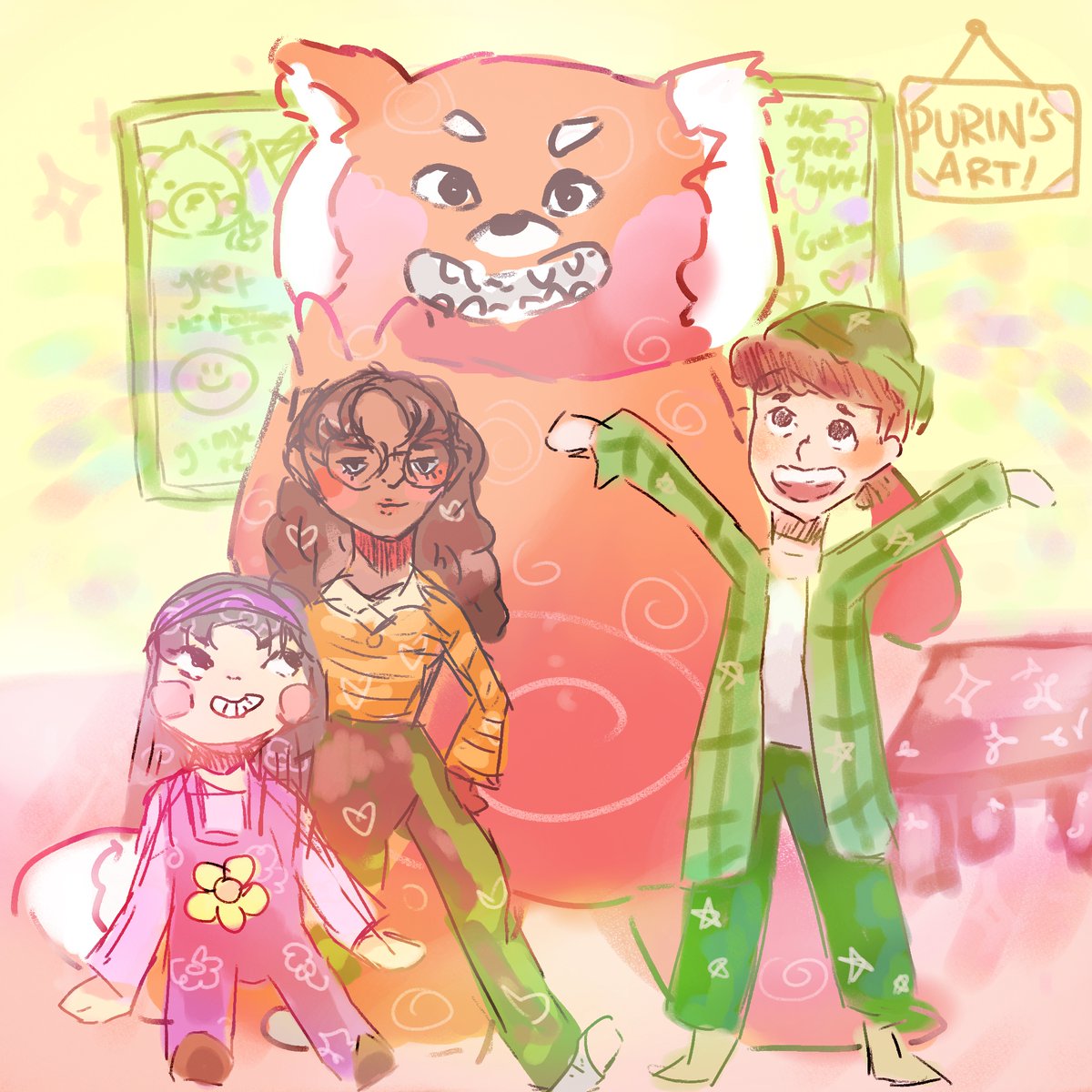 purineko_'s tweet photo. was inspired by all the cute #TurningRed art i've seen on twt so i made a little doodle too hello hi 🥺💘💖💗 https://t.co/abLd1p1Ogy