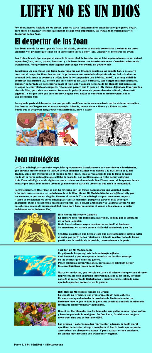 EnElbaf's tweet photo. Dioses, despertares, zoans mitológicas... Qüe enlaza todas estas cosas? Nüeva teoría sobre los dioses en el mündo de One Piece, Lüffy con sü nüeva früta y ¡el verdadero significado de la Hito Hito no Mi: Modelo Nika! Esta vez mas larga qüe la anterior teoría, espero qüe os güste! https://t.co/MGp8bEwzjx