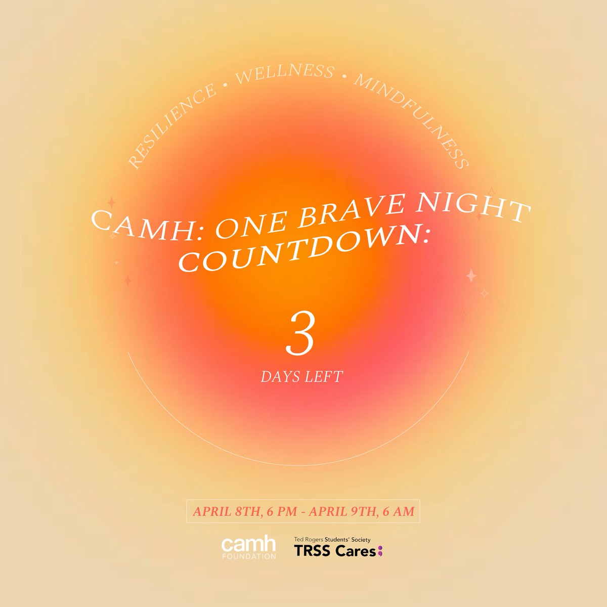 Resilience. Wellness. Mindfulness. 

CAMH: One Brave Night is just 3 days away! Get ready for an overnight event filled with a variety of relaxing workshops, activities and fun! 🧡🌅