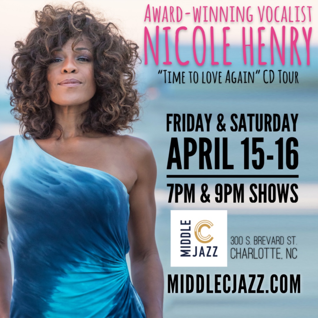 📣 Hey #Charlotte, NC!  My CD Release Tour is making a stop in your area on April 15-16 at <a href="/middlecjazz/">middlecjazz</a>!!!  I CAN'T WAIT! 2 sets each nite, 7 &amp; 9pm.  Grab ur tix 🎟️NOW:  middlecjazz.com/tickets/. #jazz #livejazz #charlottejazz #northcarolinajazz #timetoloveagainNicole #middlecjazz