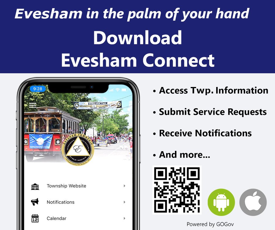 eveshamtwp's tweet photo. 4/5/2022

We're excited to announce that Evesham Township has officially launched “Evesham Connect” - a new citizen engagement app!

Download from the Apple App Store or Google Play Store by searching “Evesham Connect” OR scan the QR Code below.

More at: https://t.co/l4yIydir2z https://t.co/q0DOLMLdIX