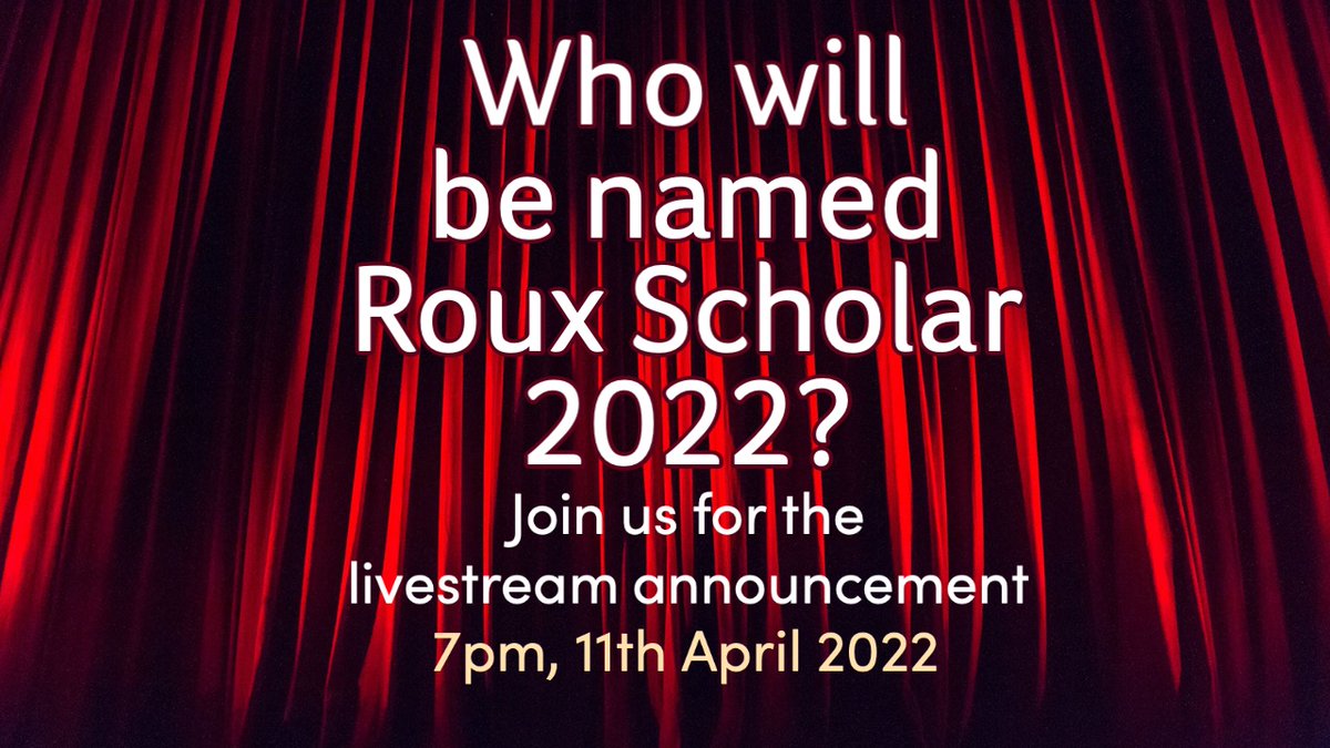 Join us on Monday evening at 7pm by livestream on our YouTube channel or via our website from the @MO_LONDON as we announce the winner of the Roux Scholarship 2022. Here's a reminder of who the finalists are: rouxscholarship.co.uk/meet-the-natio…