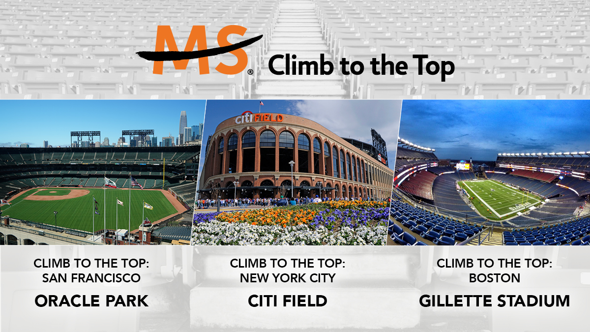 mssociety's tweet photo. This year weโre curing MS in the streets and climbing to the top between the seats! Join us for a one-of-a-kind experience and new challenge as you conquer the stadium and show the stairs whoโs boss for a world free of MS. Learn more: https://t.co/qxMFI1pKUz #MS #ClimbMS https://t.co/V8nwgHKVyW