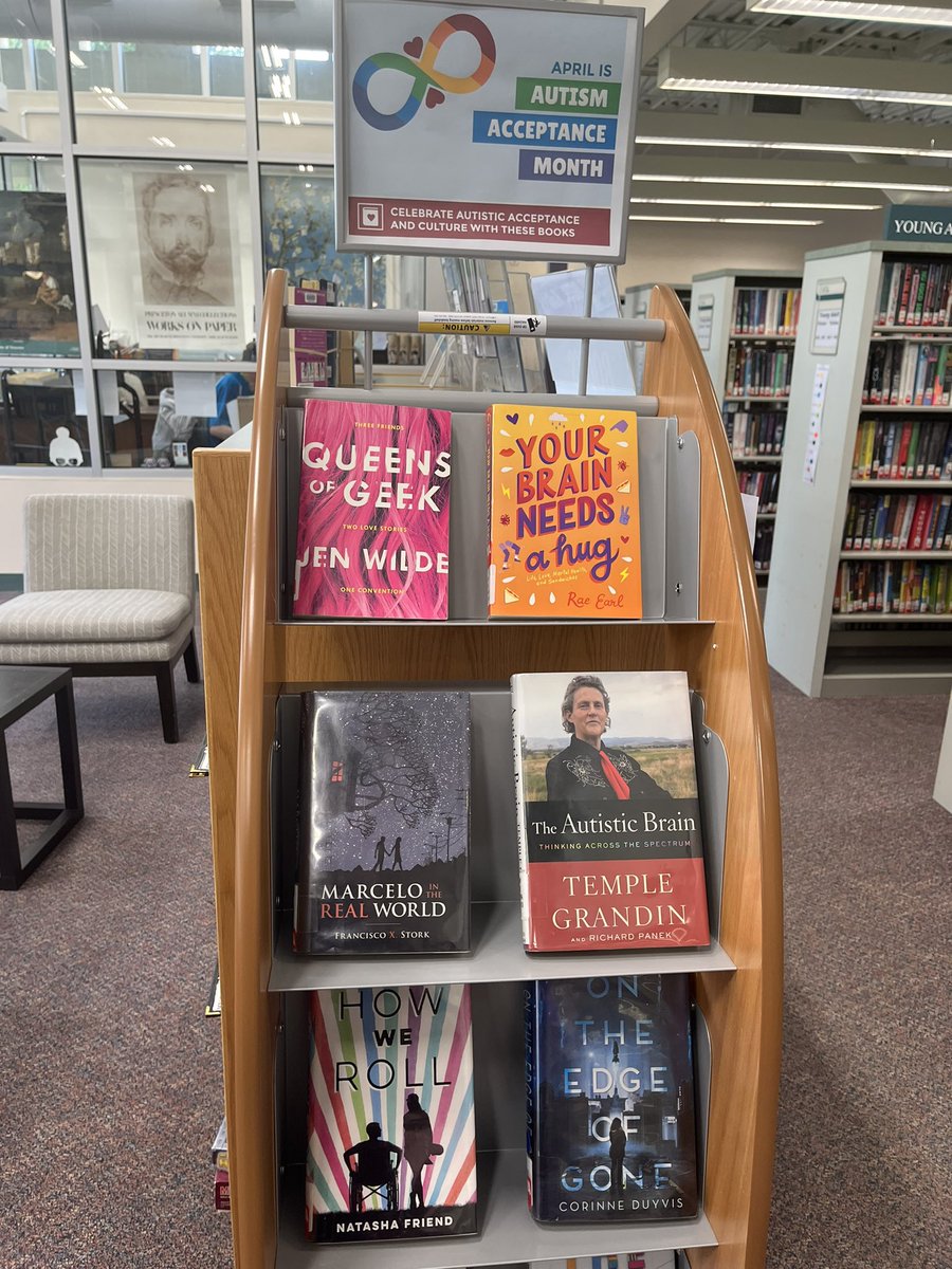 Librarian_Becks's tweet photo. I am extremely proud of my #YAlit book displays. #AutismAcceptanceMonth and #NationalPoetryMonth books are being showcased along with some #bookstofilms as well! I hope my teen patrons will find something new to read! https://t.co/o5JDujJ1LQ