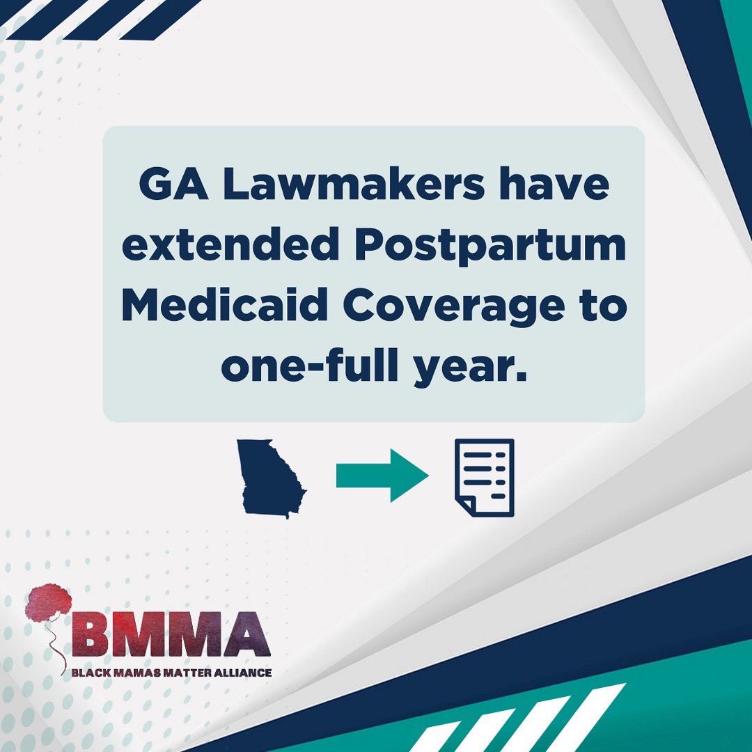 BlkMamasMatter's tweet photo. Today we celebrate another step towards equitable maternal health care with the passing of the Postpartum Medicaid Extension Bill. We are grateful that the Georgia General Assembly helped move the needle forward by extending Medicaid coverage up to a year for Georgia mamas. https://t.co/WUtJdRRBqs