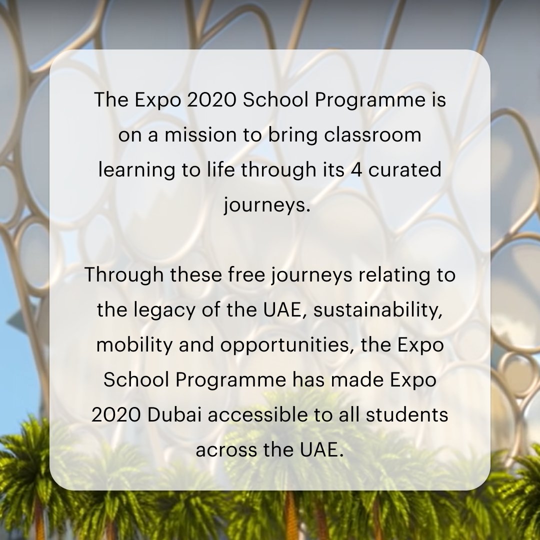 Are you wondering what the Expo 2020 Dubai is about?! 🌍 Take a look below to learn more about Expo 2020 Dubai and our key partner, the Expo Schools Programme 🍎📚

#Expo2020Dubai #GlobalGoals #ExpoSchoolProgramme #ExpoGlobalGoals

<a href="/Accenture_ME/">Accenture Middle East</a> @AccentureActive <a href="/dubaiexpo2021/">Expo 2021 Dubai</a>