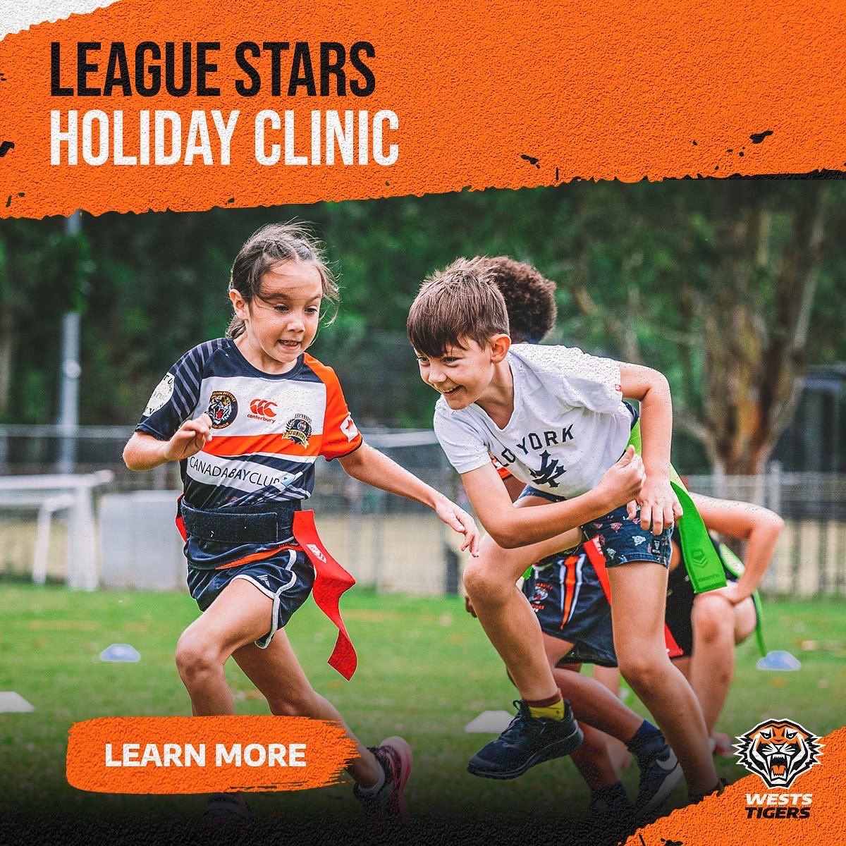 WSTFoundation's tweet photo. Register today for our upcoming Wests Tigers NRL League Stars  holiday clinics in Concord &amp; Campbelltown! 
⭐️ 🏉 
Register here: https://t.co/ULLKQuctqx https://t.co/vVW5Ue9LK6