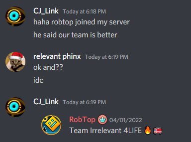 TeamIrrelevant_'s tweet photo. @RobTopGames 🔥 
#TEAMIRRELEVANT https://t.co/n7XMBLSCZF