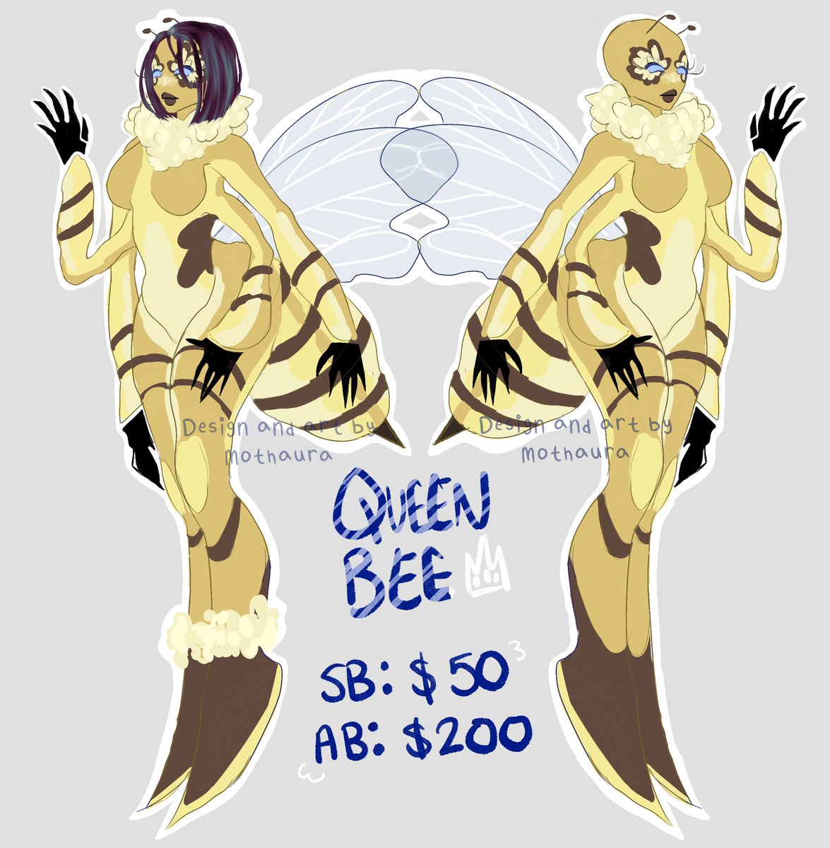mothaura's tweet photo. 👑🐝 QUEEN BEE 🐝👑
OPEN

SB: $50
MI: $1
AB: $200

Autobuy is high to encourage bidding :)
Bidding will end In 48 hrs!
#adopt #adoptable #bee #beeadopt #insect #beeanthro #furry #Anthro #openadoptable https://t.co/fHQF8vXIxm