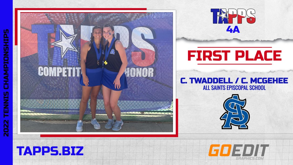 Congratulations to C. Twaddell and C. McGehee, the #TAPPStennis 4A Ladies Doubles State Champions!!