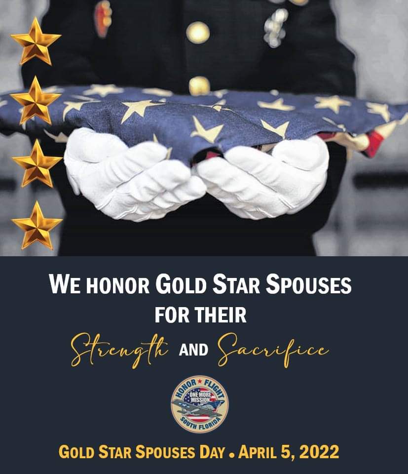 Capitaine_Jon's tweet photo. April 5 is recognized as Gold Star Spouses Day, a day dedicated to those whose spouses sacrificed their lives while serving in the Armed Forces of the United States. 
⭐️🇺🇸⭐️🇺🇸 #honorflight #honorflightsouthflorida #hfsf #goldstarspouses #honor #valor #sacrifice #USA https://t.co/nRCOcIRvrN